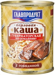 Каша, Главпродукт 340 г Губернаторская по-домашнему №9 перловая с говядиной железн.банка